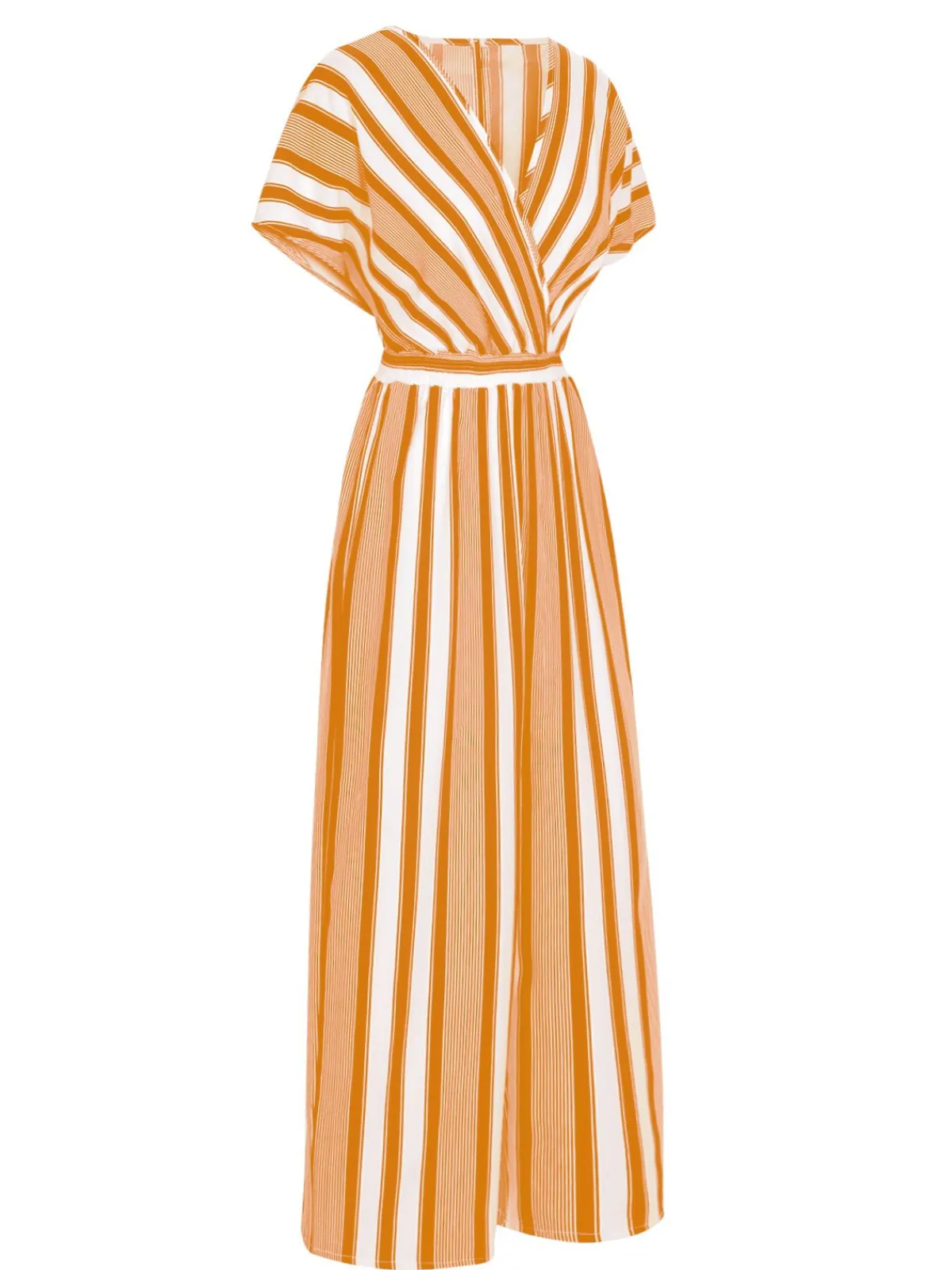 Sale Retro Stage 1970s V-Neck Contrast Stripes Jumpsuit