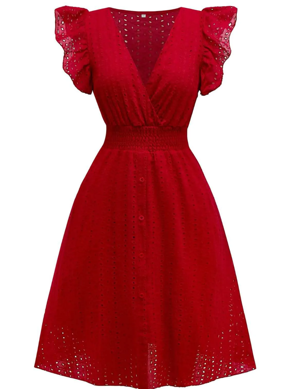Clearance Retro Stage 1940s V-Neck Cutout Cotton Smocked Ruffled Dress