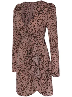 Discount Retro Stage 1960s V-Neck Dots Ruffle Wrap Dress