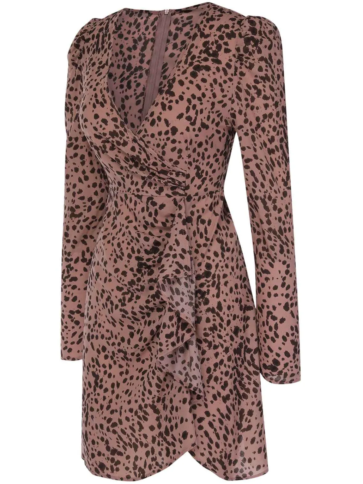 Discount Retro Stage 1960s V-Neck Dots Ruffle Wrap Dress