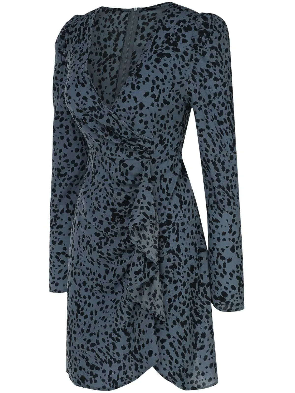Discount Retro Stage 1960s V-Neck Dots Ruffle Wrap Dress