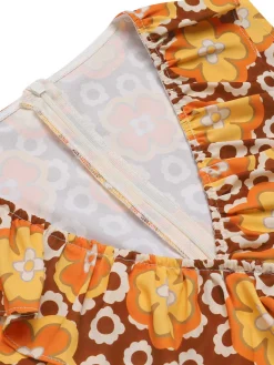 Outlet Retro Stage 1970s V-Neck Floral Belted Sleeveless Jumpsuit Orange