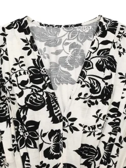Clearance Retro Stage 1970s V-Neck Floral Cap Sleeve Midi Dress White