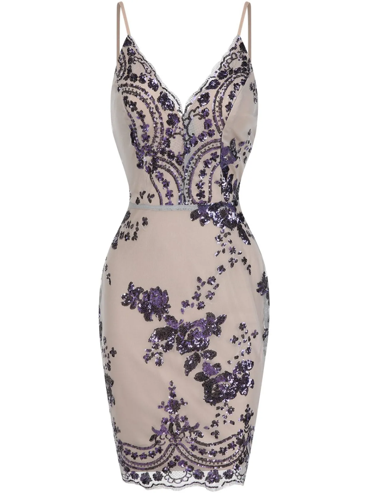 Outlet Retro Stage 1970s V-Neck Floral Sequined Straps Dress