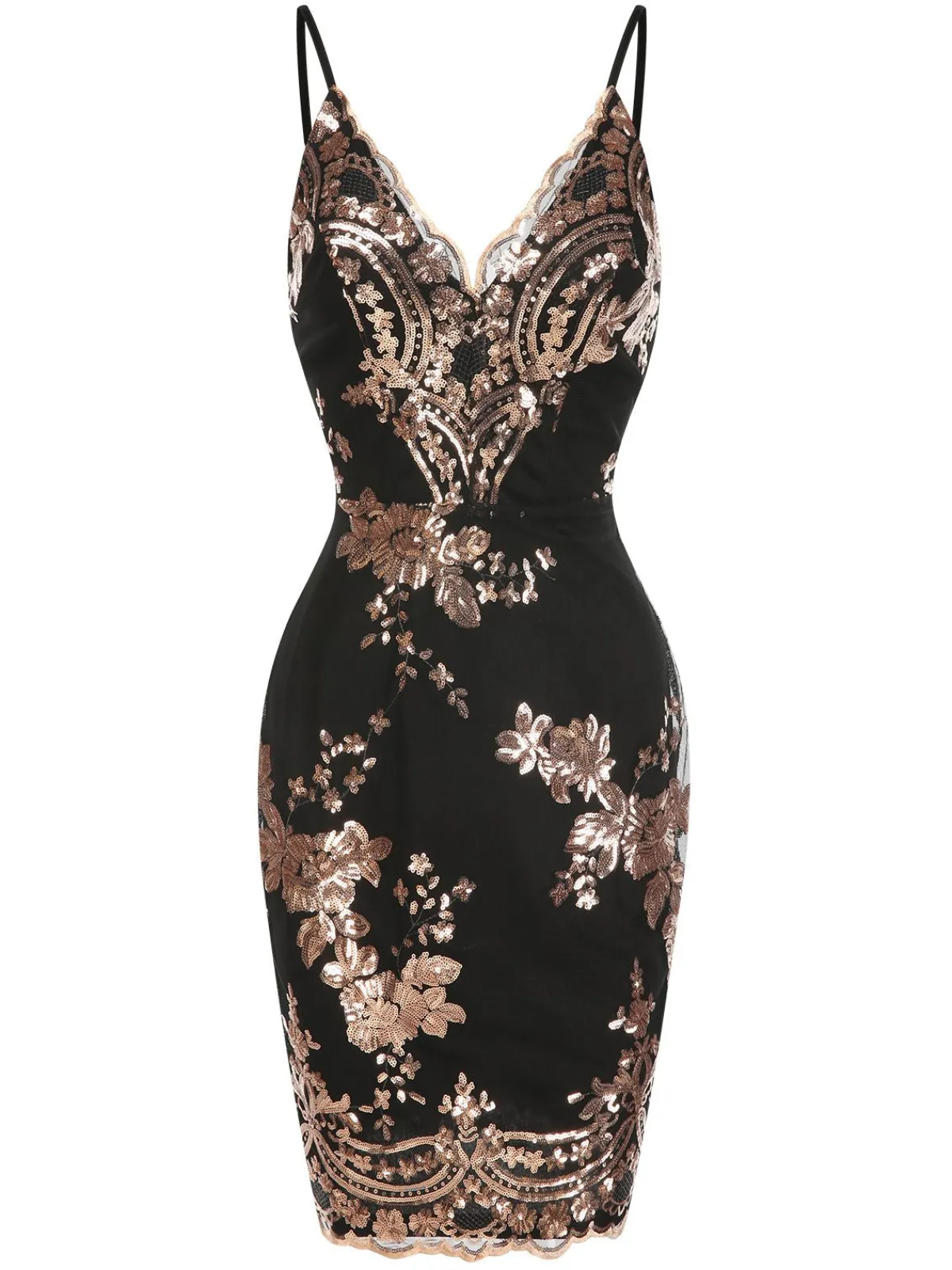 Outlet Retro Stage 1970s V-Neck Floral Sequined Straps Dress