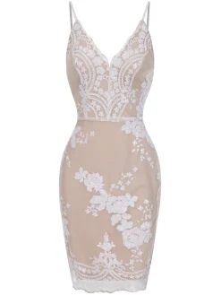 Outlet Retro Stage 1970s V-Neck Floral Sequined Straps Dress