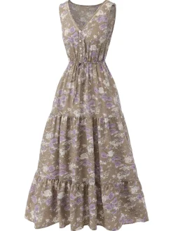 Online Retro Stage 1930s V-Neck Floral Sleeveless Dress