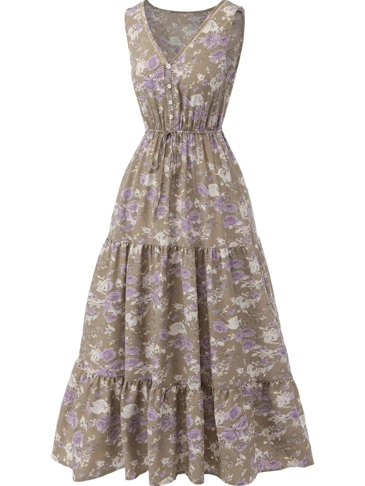 Online Retro Stage 1930s V-Neck Floral Sleeveless Dress