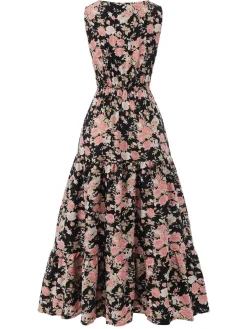 Online Retro Stage 1930s V-Neck Floral Sleeveless Dress
