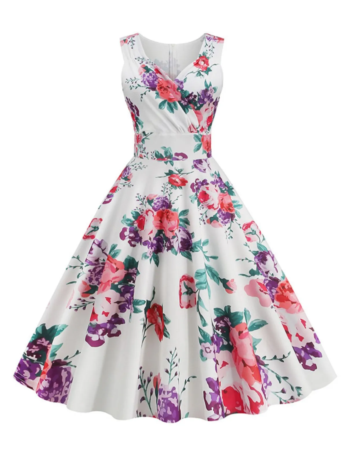 Outlet Retro Stage 1950s V-Neck Floral Sleeveless Dress