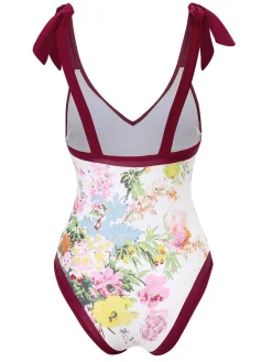 New Retro Stage 1950s V-Neck Flowers Lacing Swimsuit & Cover Up