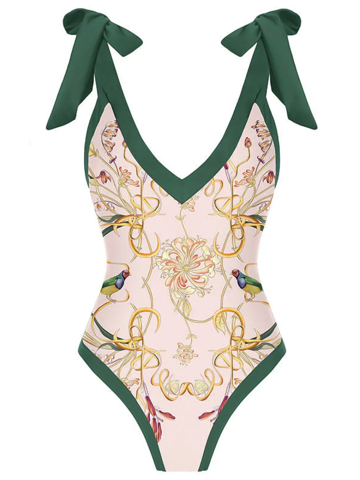 New Retro Stage 1950s V-Neck Flowers Lacing Swimsuit & Cover Up
