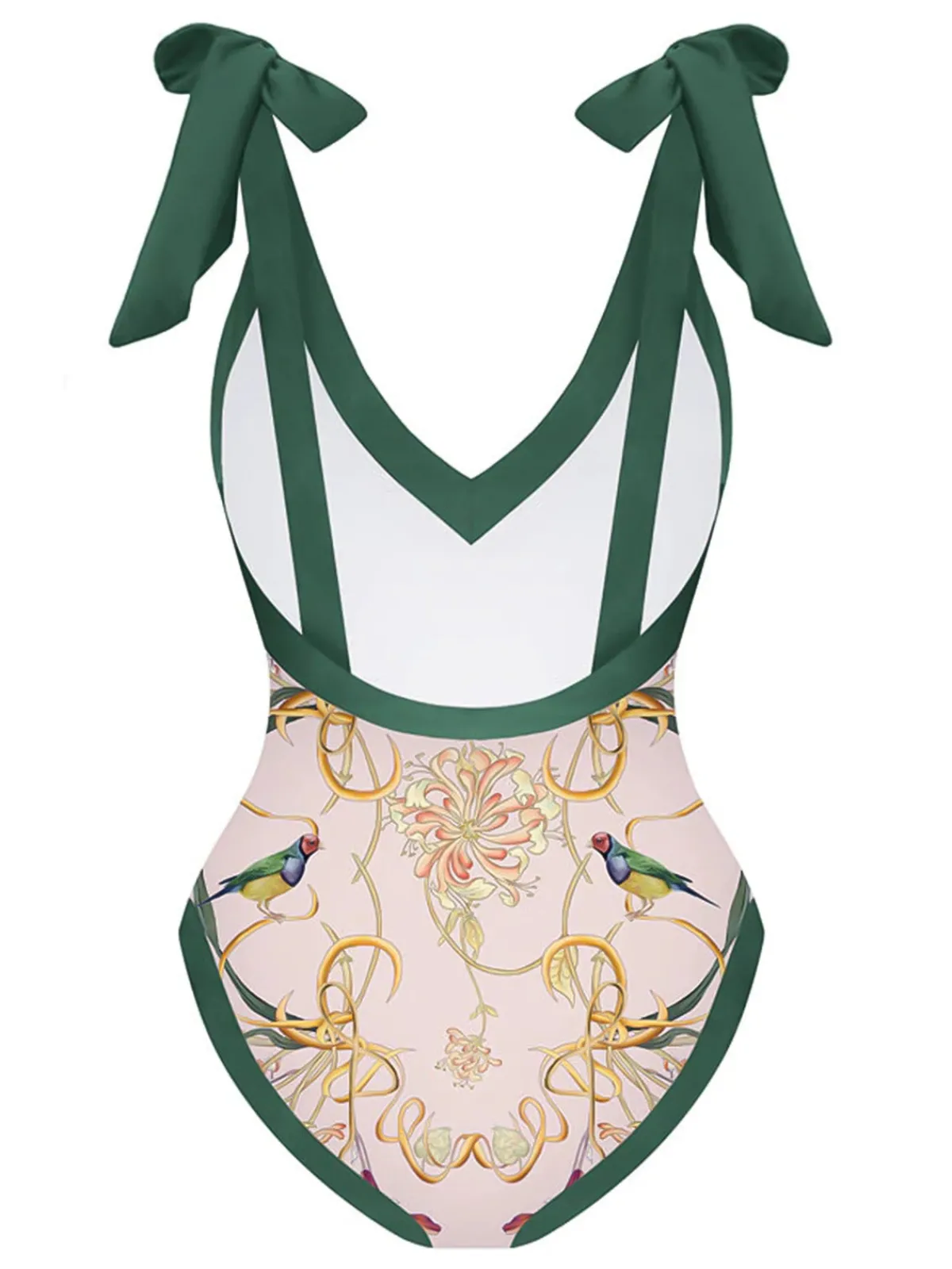 New Retro Stage 1950s V-Neck Flowers Lacing Swimsuit & Cover Up
