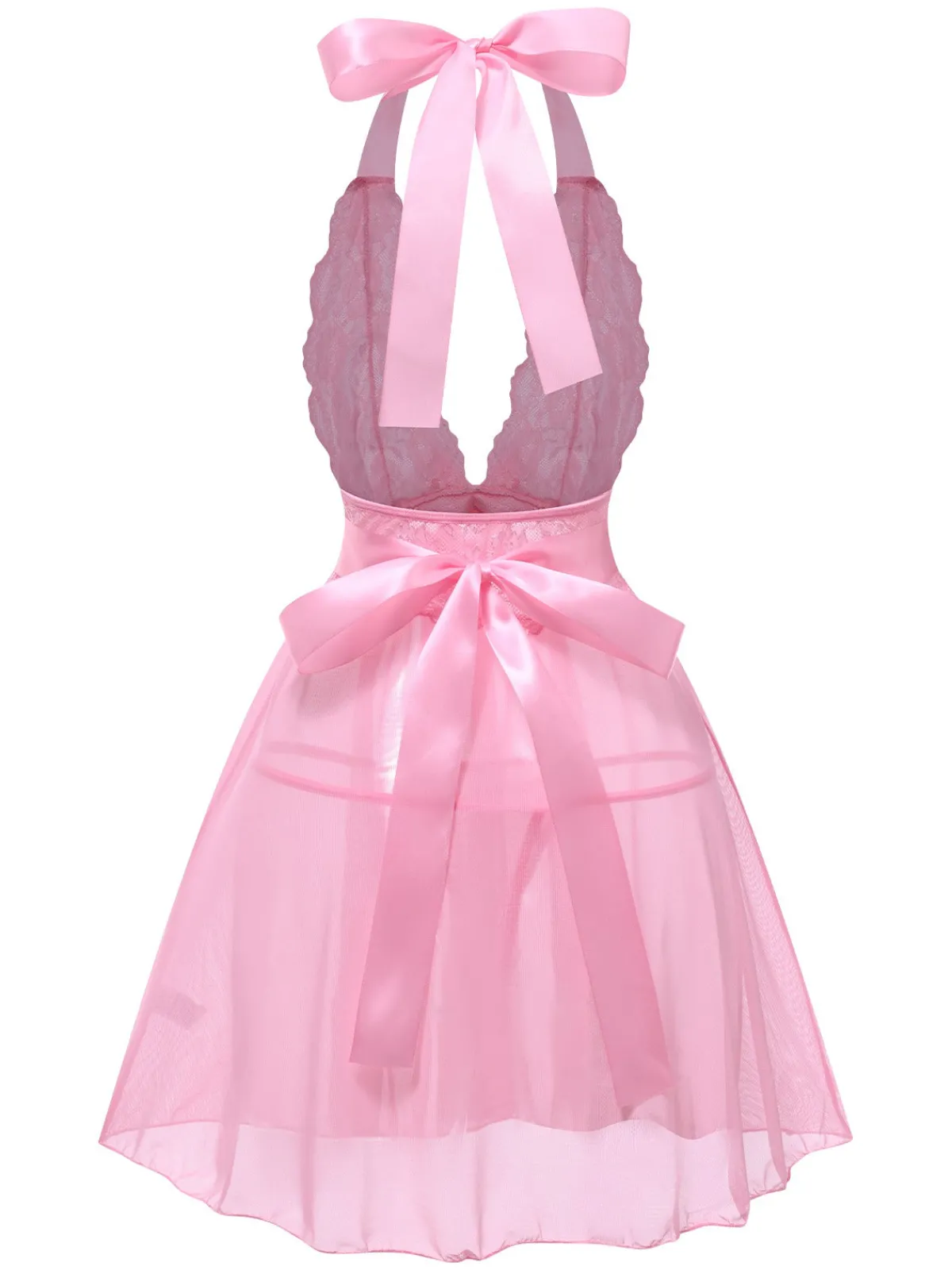 Online Retro Stage 1950s V-Neck Halter Lace Sheer Nightgown