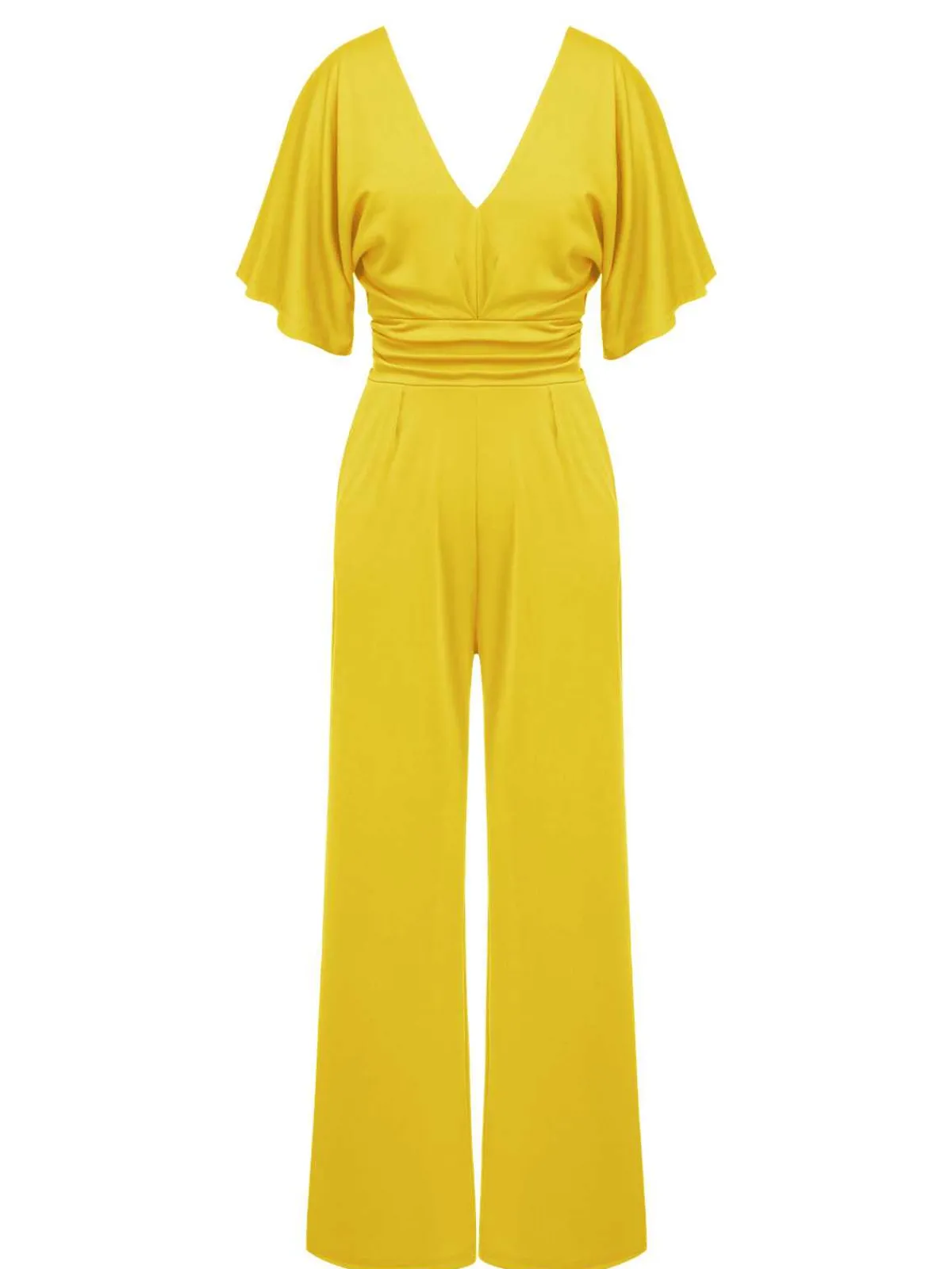 Hot Retro Stage 1930s V-Neck Knitted Solid Jumpsuit