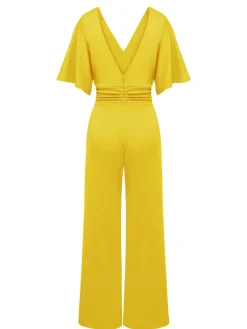 Hot Retro Stage 1930s V-Neck Knitted Solid Jumpsuit