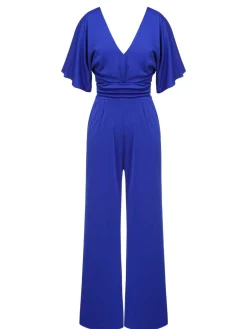 Hot Retro Stage 1930s V-Neck Knitted Solid Jumpsuit