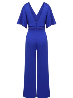 Hot Retro Stage 1930s V-Neck Knitted Solid Jumpsuit