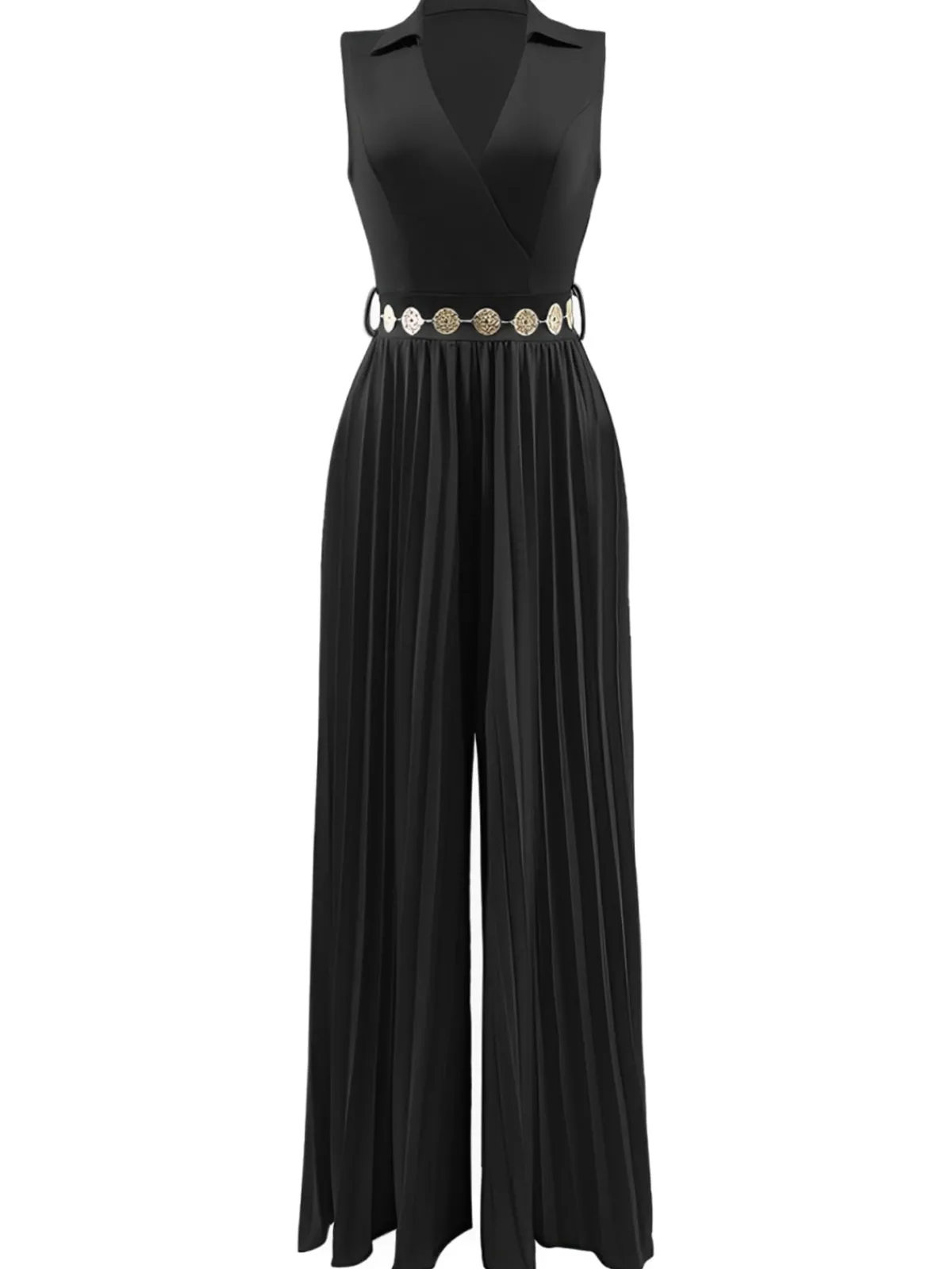 Best Retro Stage 1930s V-Neck Lapel Pleated Wide-Leg Jumpsuit