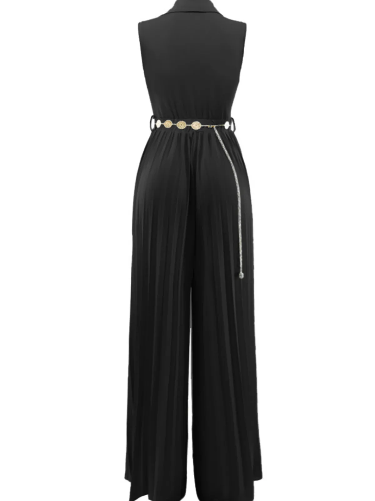 Best Retro Stage 1930s V-Neck Lapel Pleated Wide-Leg Jumpsuit