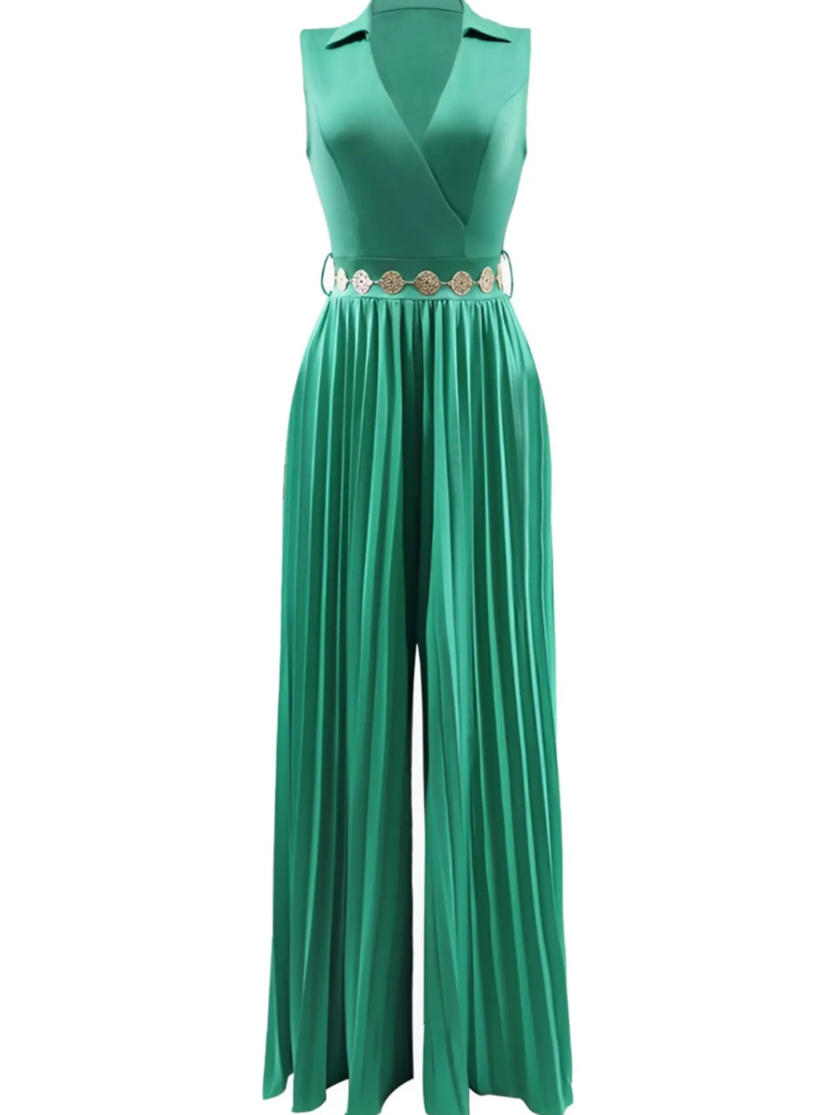 Best Retro Stage 1930s V-Neck Lapel Pleated Wide-Leg Jumpsuit