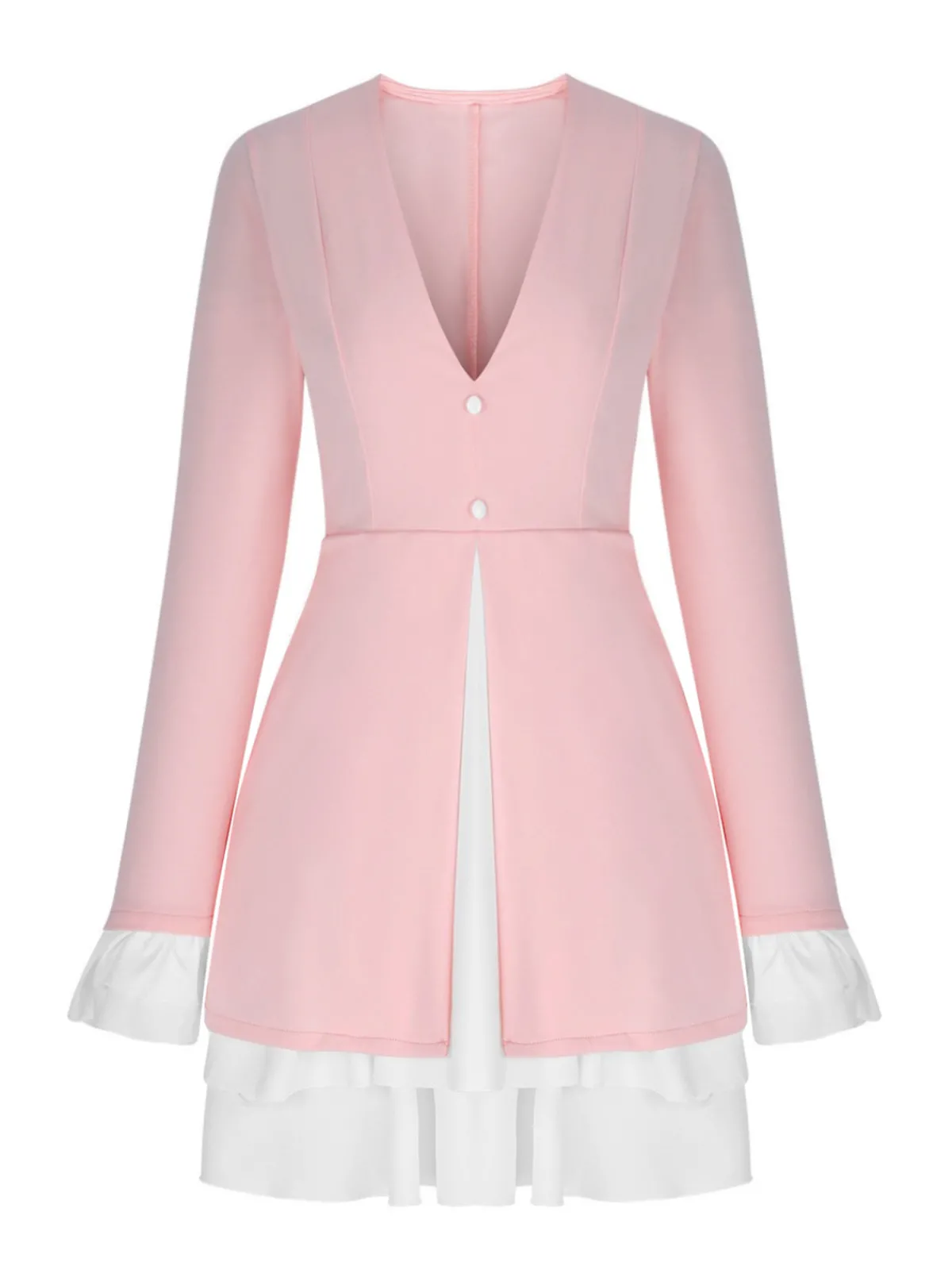 Outlet Retro Stage 1960s V-Neck Layered Ruffle-Cuff Dress