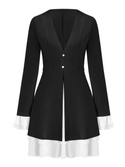 Outlet Retro Stage 1960s V-Neck Layered Ruffle-Cuff Dress