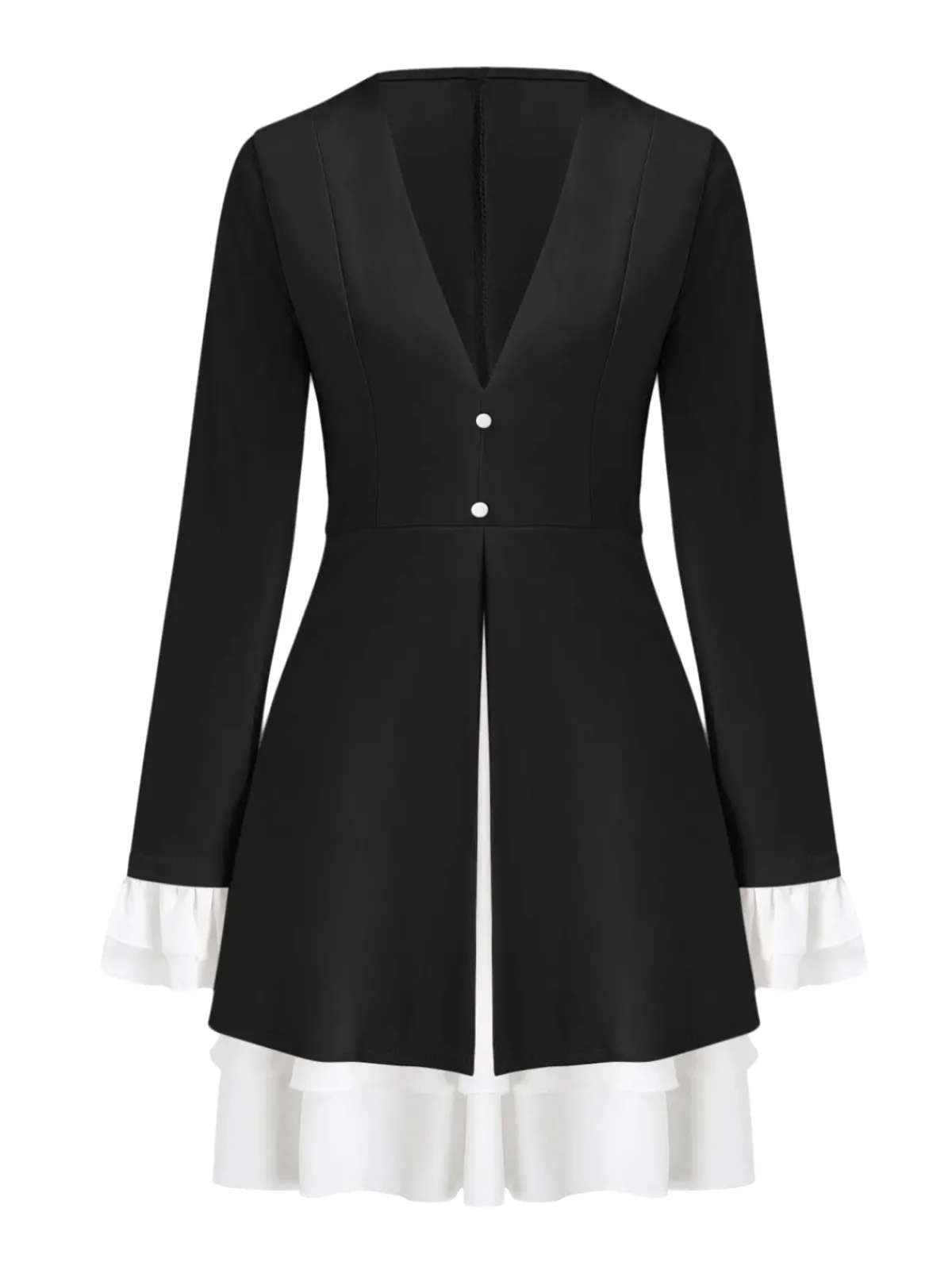 Outlet Retro Stage 1960s V-Neck Layered Ruffle-Cuff Dress