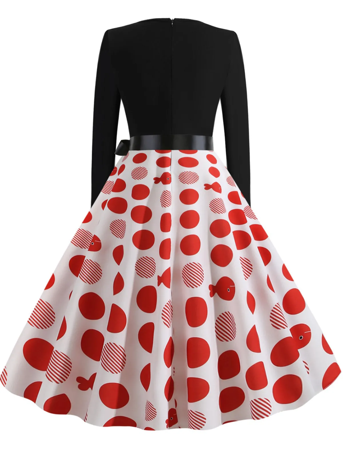 Clearance Retro Stage 1950s V-Neck Long Sleeves Plaid Swing Dress