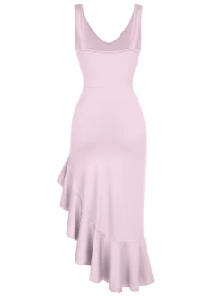 Fashion Retro Stage 1960s V-Neck Oblique Ruffled Hem Sleeveless Dress
