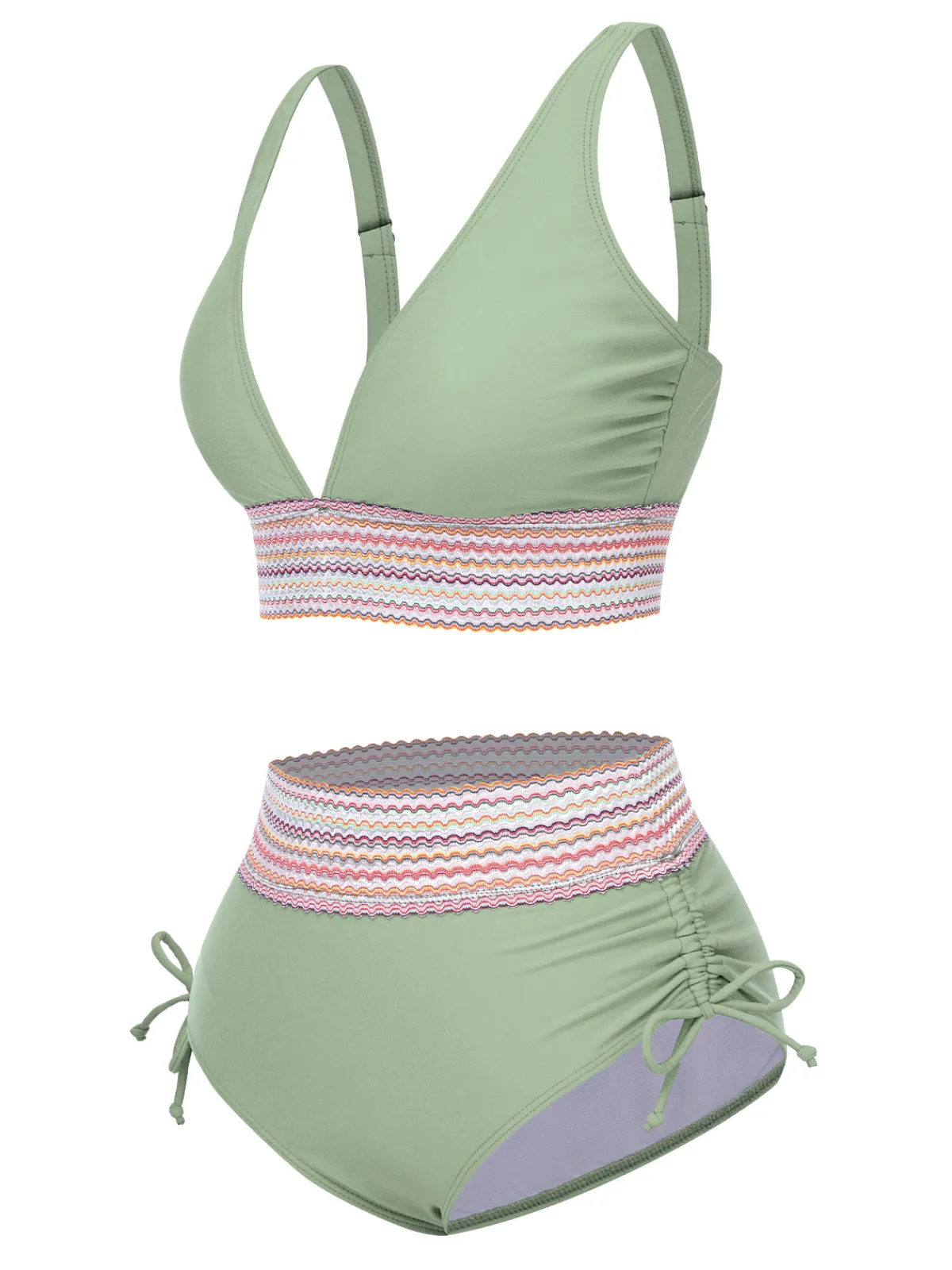 Hot Retro Stage 1970s V-Neck Patchwork High-Waist Bikini