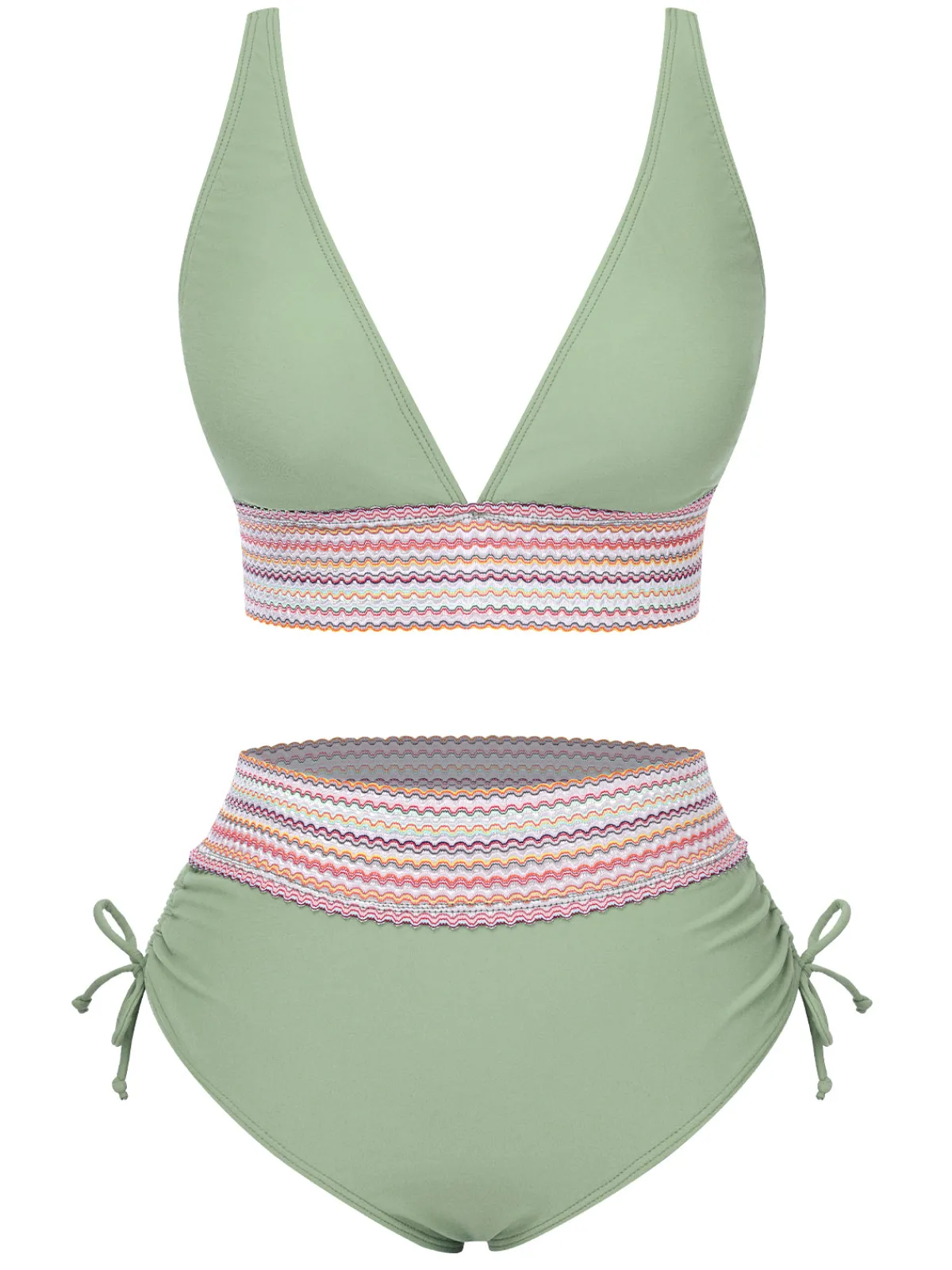 Hot Retro Stage 1970s V-Neck Patchwork High-Waist Bikini