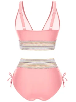 Hot Retro Stage 1970s V-Neck Patchwork High-Waist Bikini