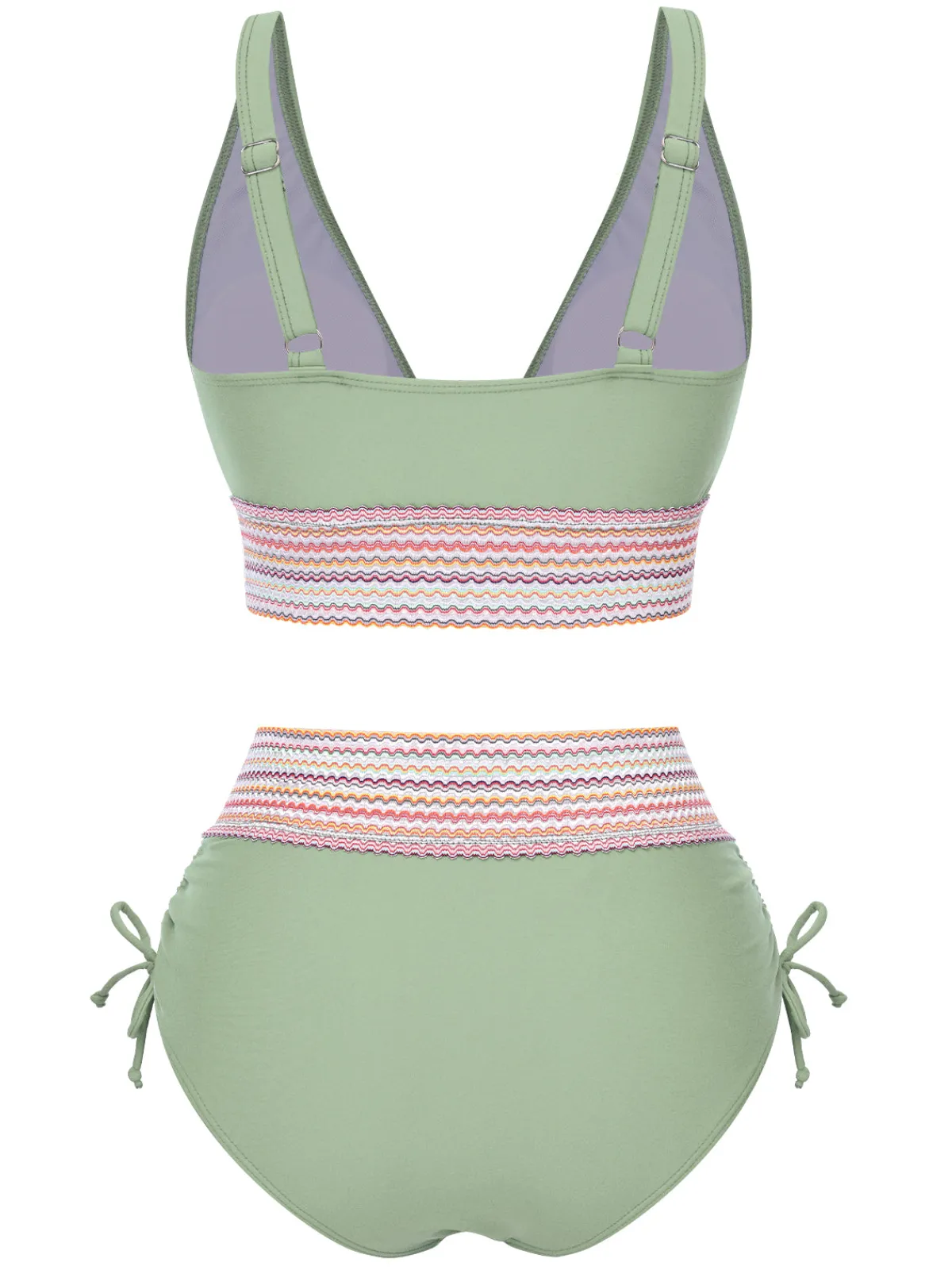Hot Retro Stage 1970s V-Neck Patchwork High-Waist Bikini