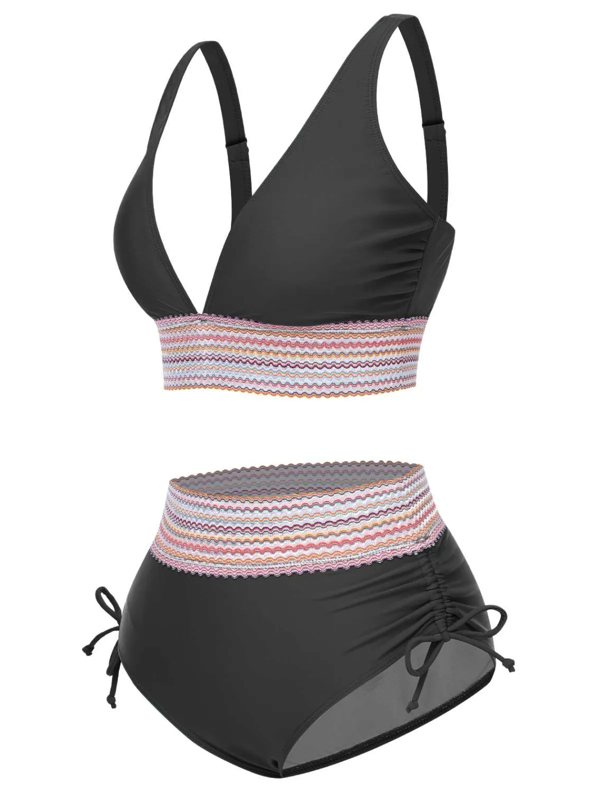 Hot Retro Stage 1970s V-Neck Patchwork High-Waist Bikini