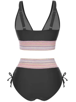 Hot Retro Stage 1970s V-Neck Patchwork High-Waist Bikini