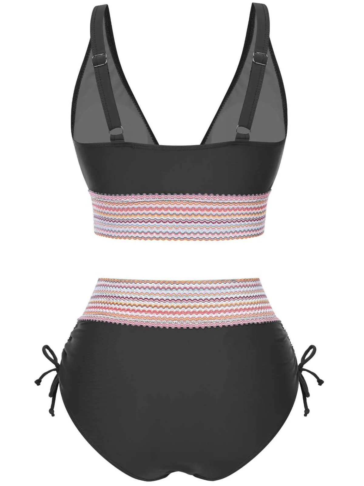 Hot Retro Stage 1970s V-Neck Patchwork High-Waist Bikini
