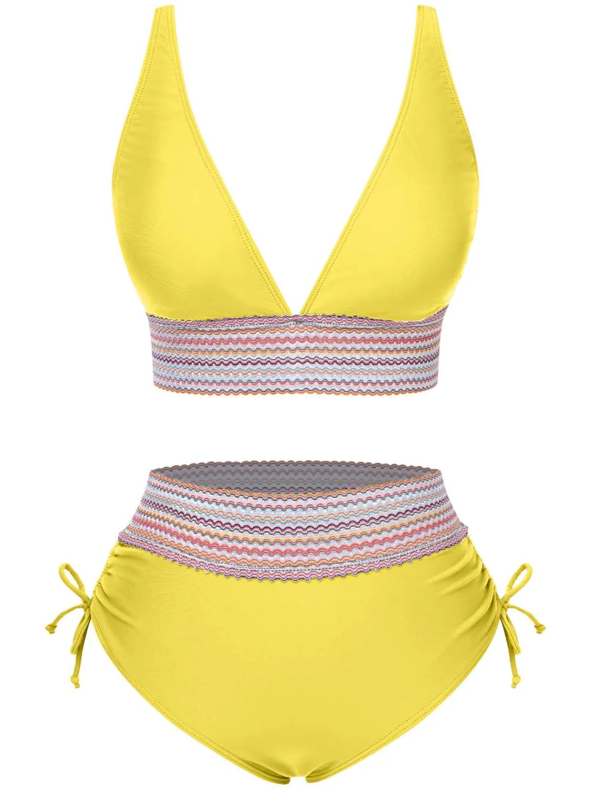 Hot Retro Stage 1970s V-Neck Patchwork High-Waist Bikini