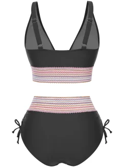 Online Retro Stage 1970s V-Neck Patchwork High-Waist Bikini