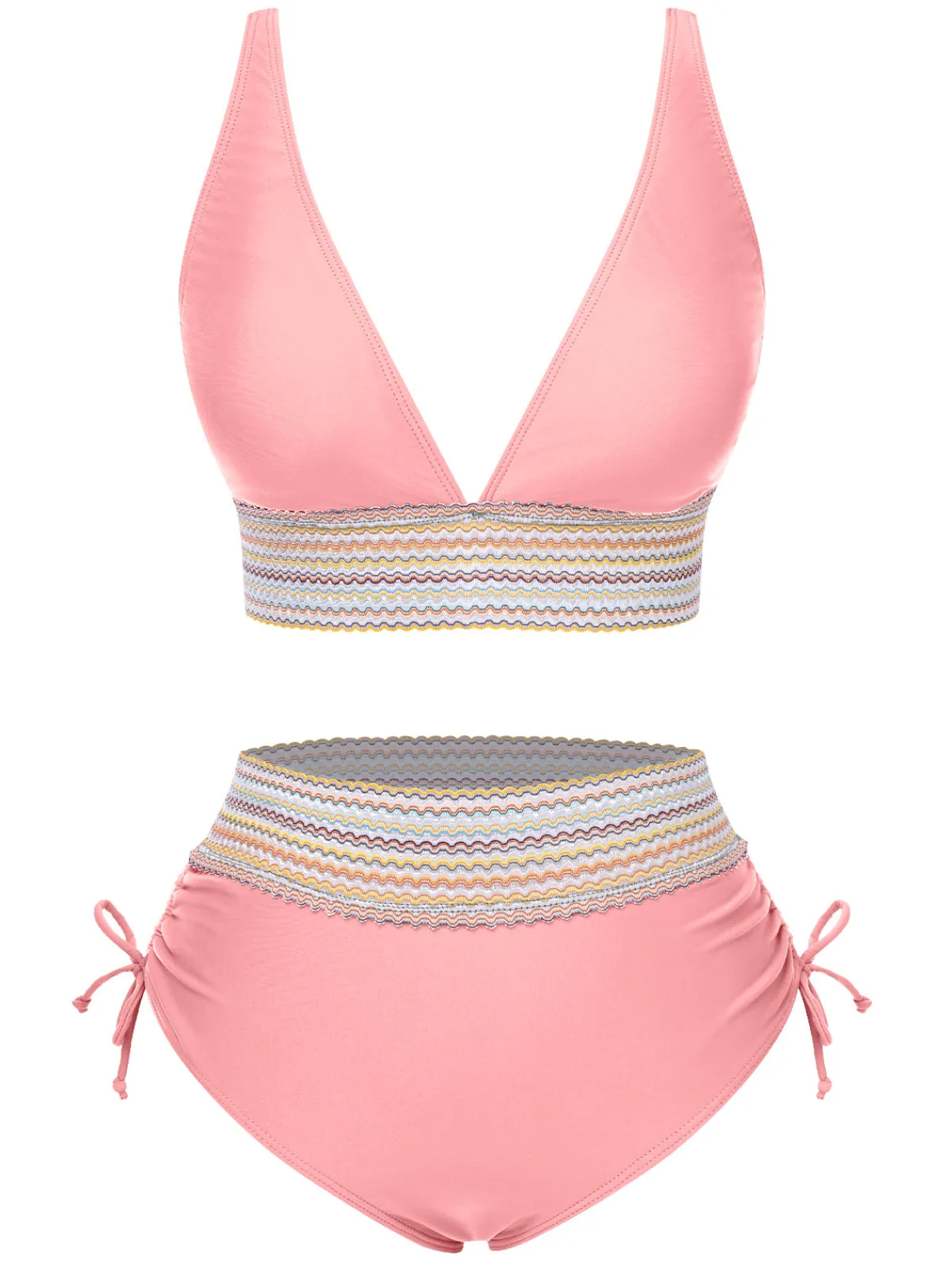 Online Retro Stage 1970s V-Neck Patchwork High-Waist Bikini