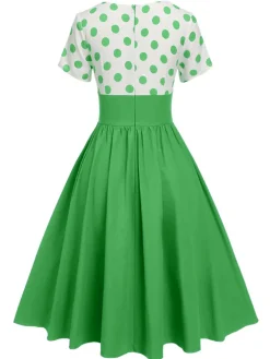 Sale Retro Stage 1950s V-Neck Polka Dots Swing Dress