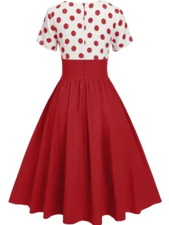Sale Retro Stage 1950s V-Neck Polka Dots Swing Dress
