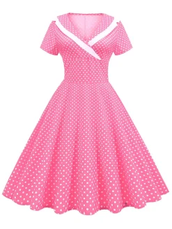 Outlet Retro Stage 1950s V-Neck Polka Dots Swing Dress