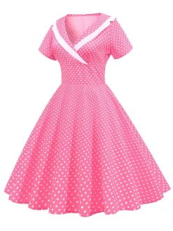 Outlet Retro Stage 1950s V-Neck Polka Dots Swing Dress