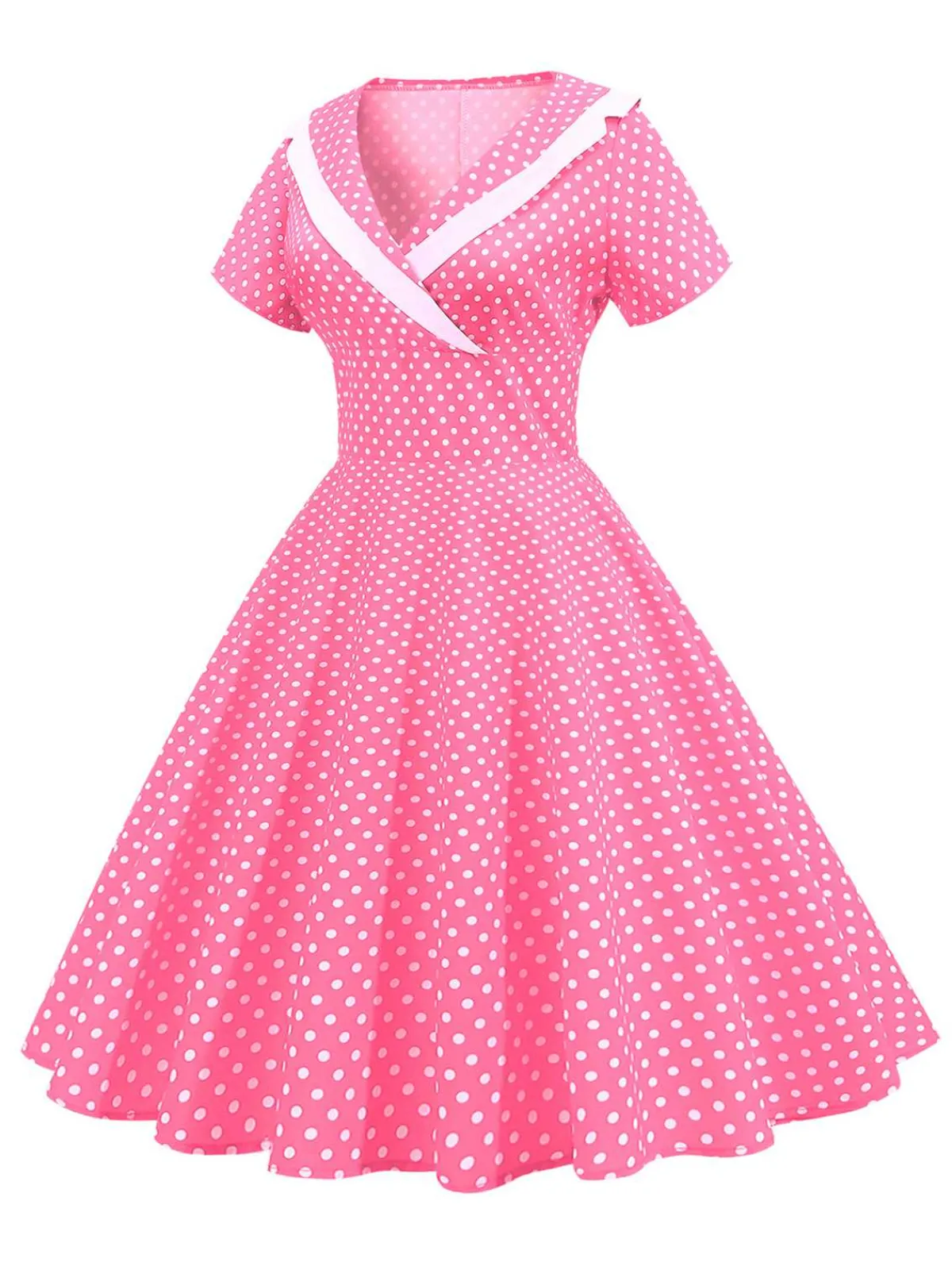 Outlet Retro Stage 1950s V-Neck Polka Dots Swing Dress