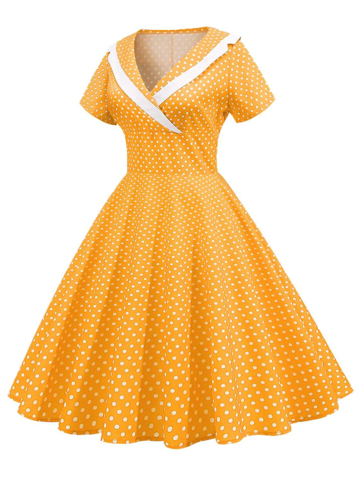Outlet Retro Stage 1950s V-Neck Polka Dots Swing Dress