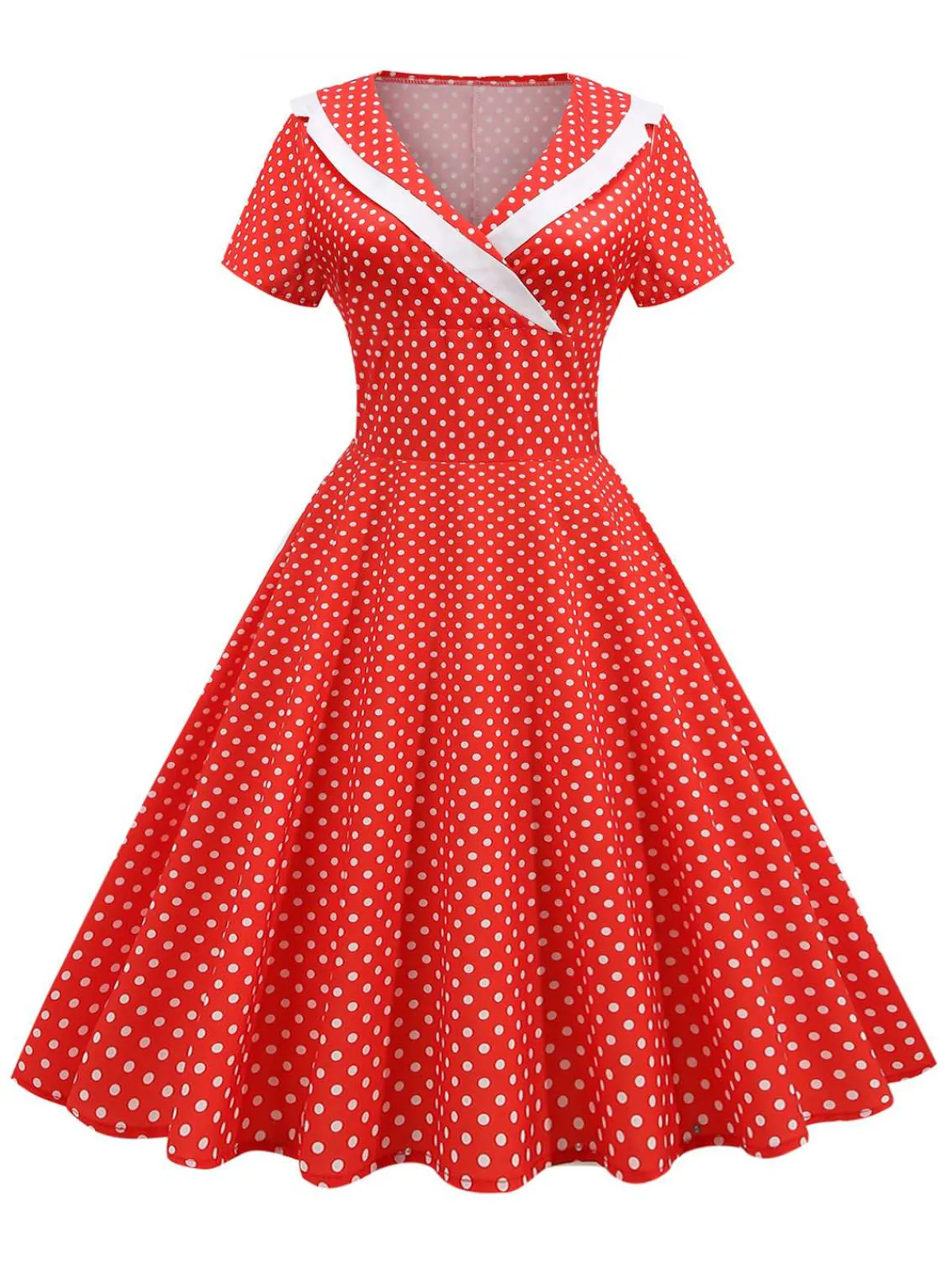 Outlet Retro Stage 1950s V-Neck Polka Dots Swing Dress