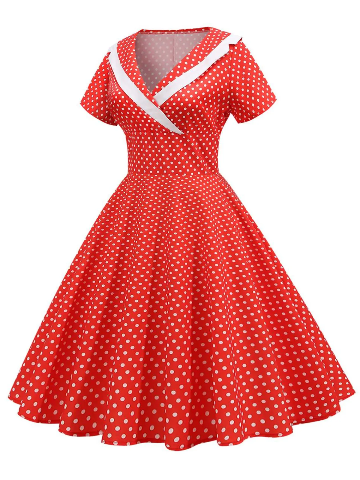 Outlet Retro Stage 1950s V-Neck Polka Dots Swing Dress
