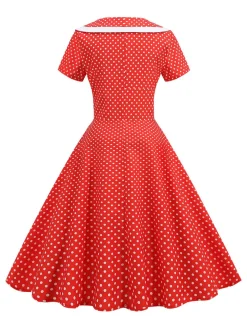 Outlet Retro Stage 1950s V-Neck Polka Dots Swing Dress