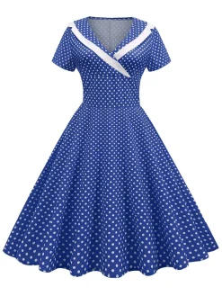 Outlet Retro Stage 1950s V-Neck Polka Dots Swing Dress